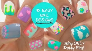 10 EASY nail designs using ONLY bobby pins [upl. by Johanna]