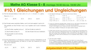 39  Mathe AG 5 bis 8  101 Gleichungen und Ungleichungen  Mathe Olympiade  Känguru Wettbewerb [upl. by Inait]