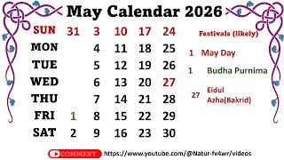 May Calendar 2026 maycalender2026 [upl. by Bullis]