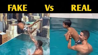 Cristiano Ronaldo Throwing his Son from Pool  FAKE Vs REAL Video [upl. by Morena]