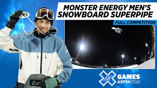 Monster Energy Men’s Snowboard SuperPipe FULL COMPETITION  X Games Aspen 2024 [upl. by Onirefez]