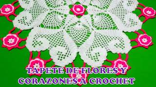 VIDEO COMPLETO DE TAPETE N° 15 O CARPETA A CROCHET DE FLORES Y CORAZONES paso a paso [upl. by Azmuh52]