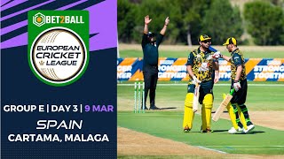 🔴 BET2BALL European Cricket League 2022  Group E Day 3  Cartama Oval Spain  T10 Live Cricket [upl. by Feldt348]