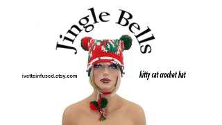 JINGLE BELLS crochet kitty cat Winter pompom crochet hat Xmas hat FestiveEtsyFinds [upl. by Eide243]