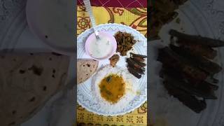 Rice plate  Dal Rice Gawar bhaji Raita bhindi fry Chapati shorts indianfood vegthali [upl. by Kenley]