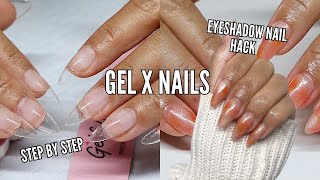 STEP BY STEP HOW TO DO GEL X NAILS AT HOME  In depth nail tutorial  easy airbrush nail art hack [upl. by Farlie642]