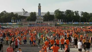 Dutch fans march towards Leipzig Stadium ahead of France game [upl. by Tiat]