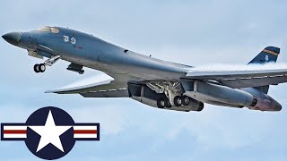 US Air Force B1B Lancer strategic bombers Military exercises on the island of Guam [upl. by Lehcer]