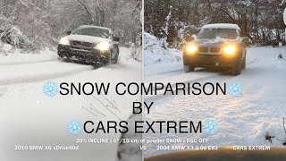 SNOW COMPARISON 2010 BMW X6 xDrive40d E71 VS 2004 BMW X3 30D E83  20 INCLINE  DSC OFF  xDrive [upl. by Pulsifer]