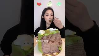 ASMR🍰Eating Green Chocolate Layer Cake🍰 Soft And Waxy Sound 크림丨먹방丨Mukbang丨Satisfying丨Eatingsho [upl. by Galang921]