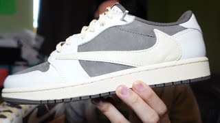 Travis Scott Jordan 1 Low Reverse Mocha Rep Review  On Foot [upl. by Inigo]