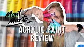 Mont Marte ACRYLIC PAINT REVIEW amp swatch testing [upl. by Aneetsirk439]