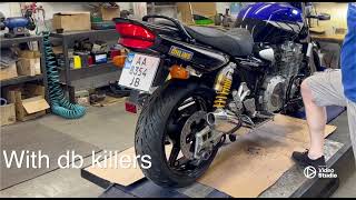 Yamaha XJR1300 stock exhaust  Delkevic with db killers  Delkevic without db killers [upl. by Nilde171]