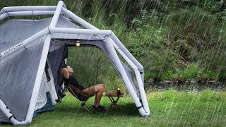 RAIN and STORM Camping in a crazy Tent  SOLO Relaxing next to a Creek ASMR [upl. by Otrevire]