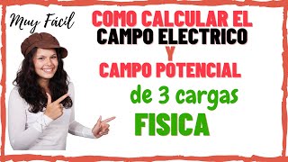 Fisica campo electrico como calcular el campo potencial y trabajo de tres cargas ejercicio resuelto [upl. by Naffets600]