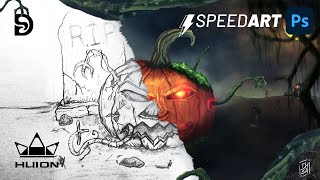 🎃Halloween Illustration Speed Art  Digital Painting Photoshop 👻 [upl. by Erej744]