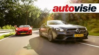 Autovisie TV Ferrari California T Handling Speciale versus MercedesAMG SL 63 [upl. by Denice493]