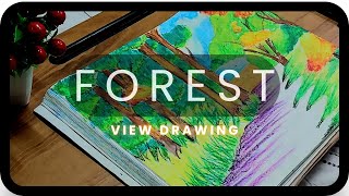 A BEAUTIFUL DRAWING OF FOREST EASY FOREST SCENERY DRAWING [upl. by Rodolph760]