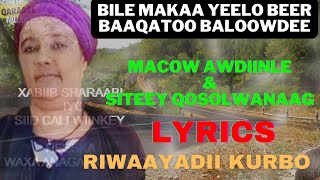 bile makaa yeelo beer baqatoo Lyrics bushiga waa iga buubisee macow awdiinle iyo siteey qosol wanaag [upl. by Holbrooke]