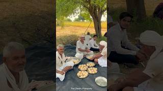 दाल बाटी चूरमा ओर बाजरी कटाई की ला 😍rajasthan farmer foodevent village deshi [upl. by Megen]