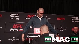 Carefree Cain Velasquez weighs in fully clothed at the UFC on ESPN 1 Official WeighIns [upl. by Pacorro]