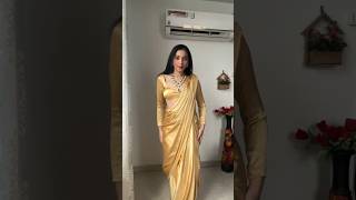 Golden colour Saree 🥻Saree for wedding guestGRWM outfitideas cataloguebyab [upl. by Arym]