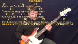 Cecilia Simon amp Garfunkel Bass Guitar Cover Lesson in B with ChordsLyrics [upl. by Hyams]