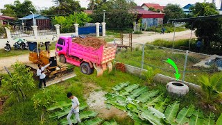 starting a New Project dump truck 5ton Bulldozer Komatsu D31 Push soil [upl. by Tloc]