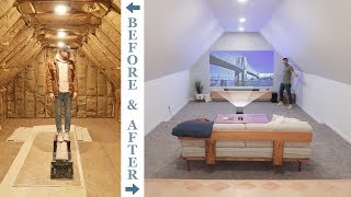 DIY ATTIC TO 4K HOME THEATER RENOVATION  how to remodel an attic [upl. by Cutler]