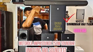 Motorola AmphisoundX Vibe Dolby Digital 250w 21 Soundbar⚡️Unboxing And Soundtest And Review BASS 🔥 [upl. by Wyatt]