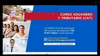 CAT 2023 CHARLA INFORMATIVA CONVOCATORIA SUNAT DEL CURSO ADUANERO Y TRIBUTARIO PROCESO DE SELECCIÓN [upl. by Adnarram]