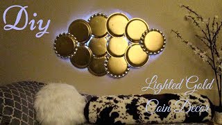 Diy Large Lighted Gold Coin Wall Decor using Dollar Tree Items [upl. by Niotna]