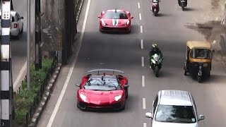 Aventador SV Ferrari 458 Speciale amp 488 in INDIA Bangalore  Sunday Run [upl. by Ateloiv390]