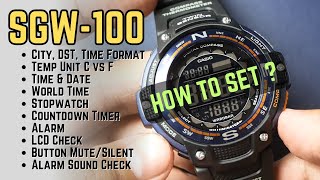 Casio SGW100 Tutorial How To Set Time Date Alarm Timer LCD Alarm Check Mute 1 Manual [upl. by Dunc96]