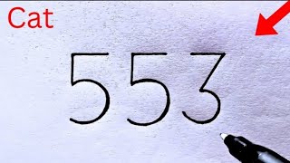 How to Draw Cat From 553 Number  Easy Cat Drawing  Animals Drawing  Number Drawing Cat Drawing [upl. by Alocin]