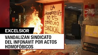 Vandalizan oficinas del sindicato del Infonavit por destrozo a bandera LGBT [upl. by Boonie]