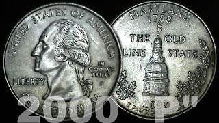 USA quarter dollar 2000 Mintmark quotPquot  Philadelphia  Maryland [upl. by Rakia]