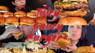 MUKBANG EATING CHEESY LOADED JUICY SAUCY BURGERS 🥰😍😋 [upl. by Mary]