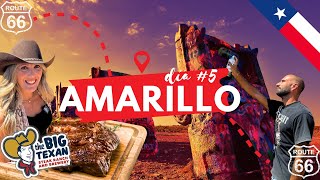 RUTA 66 🏜️ AMARILLO 🇺🇸 Día 5  El CADILLAC RANCH de Amarillo y la BIG TEXAN 72oz STEAK CHALLENGE🥩 [upl. by Ymrej]