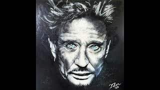 JOHNNY HALLYDAY PORTRAIT STREET ART BY ICHAR EL MEHDI [upl. by Annig]