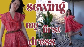 Turning Thrifted Fabric Into My Very First Dress  Sew Along With Me [upl. by Atteirneh]