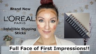 BRAND NEW Loreal Infallible longwear shaping sticks  Review and full face demo [upl. by Aiekahs552]