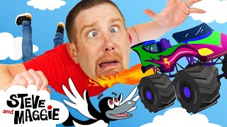 Best Monster Truck Story  More Toys from Steve and Maggie  Dinosaurs for Kids  Finger Family Song [upl. by Ahseryt461]