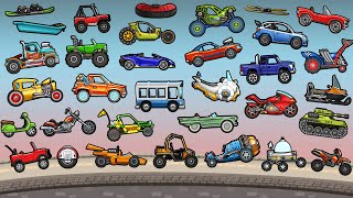 Hill Climb Racing 2  ALL 28 VEHICLES UNLOCKED AND FULLY UPGRADED Walkthrough GamePlay [upl. by Naitsyrk]