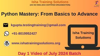 Python Mastery From Basics to Advance Day 1 Pls call or whatsappus on 91 8019952427 to enroll [upl. by Zachariah966]