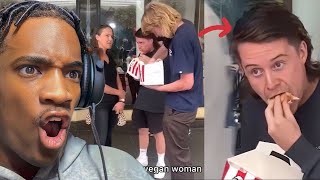 Man Eats Hot Dog In Front Of ANGRY Vegan Woman  Vince Reacts [upl. by Elwood720]