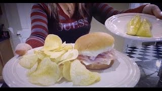 Eating A Ham And Cheese Sandwich Dill Pickles And Crab Potato Chips [upl. by Ifill]