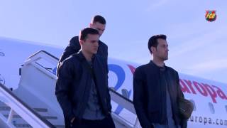 FC Barcelona squad arrive in Bilbao [upl. by Justinn862]