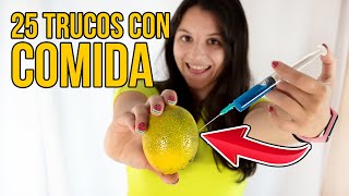 PROBAMOS 25 TRUCOS INCREÍBLES CON COMIDA QUE TE SORPRENDERÁN [upl. by Yltsew]