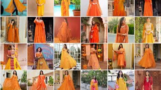 festiva outfit ideas l Orange Color Contrast Dresses  Orange Color Combination Suit Design [upl. by Ladonna47]